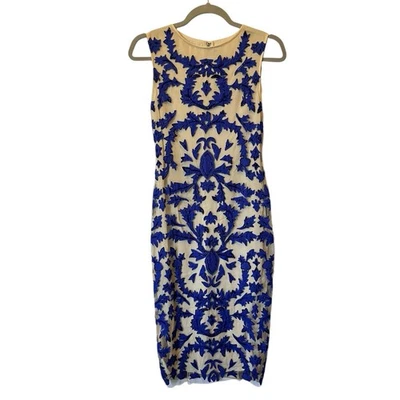Alice & Olivia Tamika beaded Cocktail dress 2 Blue Sleeveless Knee length - Image 1 of 4