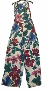 ZARA Woman Long Floral Satin Wide legs Jump Suit Multicolor Ez XS - Picture 1 of 11