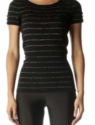 Suéter Express Años 90 Brillante Metálico Plateado Rayas Estrás Negro X-Pequeño Foto 1 de 4