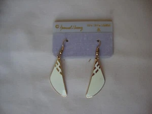 VINTAGE SAMUEL HUANG DESIGNER CLOISONNE RETRO MOD CREMEFARBENE OHRHÄNGER HAKEN - Bild 1 von 9