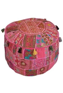 Indian Pouf Ottoman Covers Patchwork Footstool Embroidery Bohemian Pouffe Stool - Picture 1 of 5