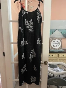 Vintage 1990s Papell Boutique Evening 100% Silk Beaded Long Dress Formal Sz 8P - Picture 1 of 6