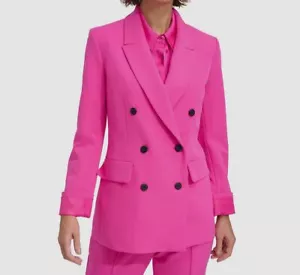 DKNY Women's Pink Solid Long Sleeve Double-Breasted Blazer Jacket Size 4 - Picture 1 of 4