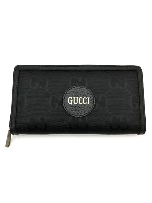 Cartera larga Gucci de cuero y nailon fuera de la rejilla con cremallera alrededor negra Foto 1 de 4