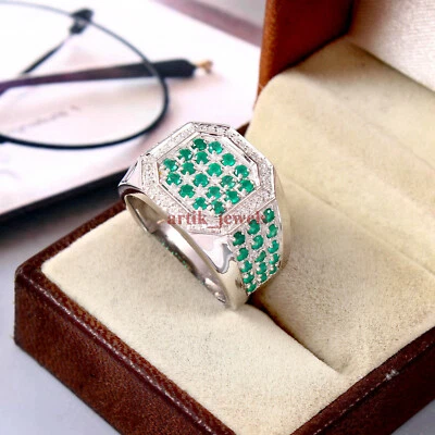 Natural Green Onyx Gemstone with 925 Sterling Silver Ring for Men's #5899 - Image 1 of 4