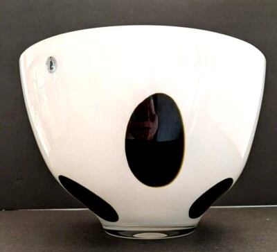  Centro de mesa vintage de vidrio soplado a mano hecho en Polonia Ikea blanco negro 11"x7 Foto 1 de 4