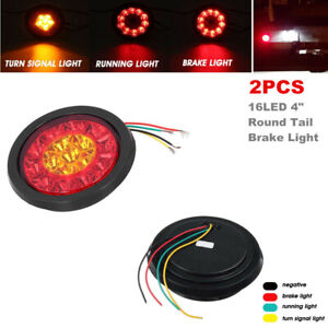 2PCS 16LED 4 Inch Round Brake Stop Tail Side Marker Lights for Trailer Tow Truck