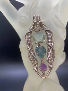 Grade A++ Fluorite Artisan Wire Wrap Pendant with Cord - Picture 1 of 6
