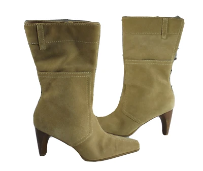 Nicole Leather Boots Womens 6 Zesty Tan Nude Suede Mid Calf Ankle Booties Zip Up - Image 1 of 4