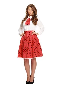 FANCY DRESS ADULT POLKA DOT SKIRT/NECKTIE RED - Picture 1 of 1