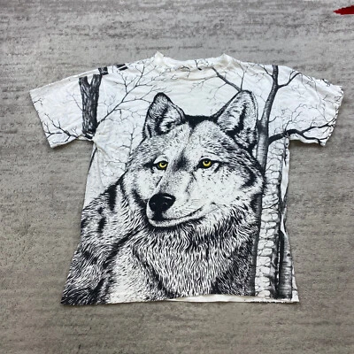 VTG Caribbean Dream Wolf AOP Shirt XL White Black All Over Print Nature Single - Image 1 of 4
