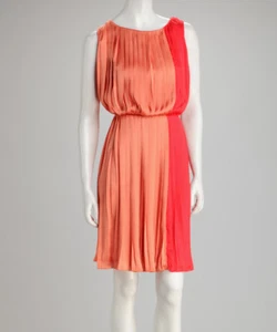 VOIR VOIR PLEATED COLOR BLOCK DRESS CORAL ORANGE NEW NWT SLEEVELESS 10 $80 - Picture 1 of 6
