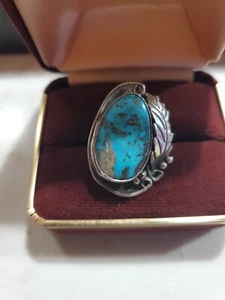Gorgeous 1 Of A Kind Turquoise In Sterling Setting Ring Size 6. Large Stone 1" - Picture 1 of 3