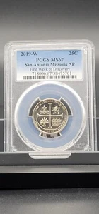 2019 W San Antonio Missions NP Quarter 25c PCGS MS 67 First Week of Discovery - Picture 1 of 2