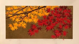 Estampado en bloque de madera Hajime Namiki Momiji-3 limitado a 200 Japón 21 x 42 cm NUEVO - Imagen 1 de 12
