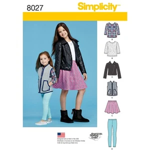 SIMPLICITY 8027 JACKET SKIRT LEGGINGS TOP CHILD'S Sewing Pattern Ages 3-6 & 7-14 - Picture 1 of 5