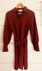 Lark & Ro Damen Langarm Tie Taille Stretch Shirt Kleid Gr. 10 Burgund Neu ohne Etikett - Bild 1 von 7