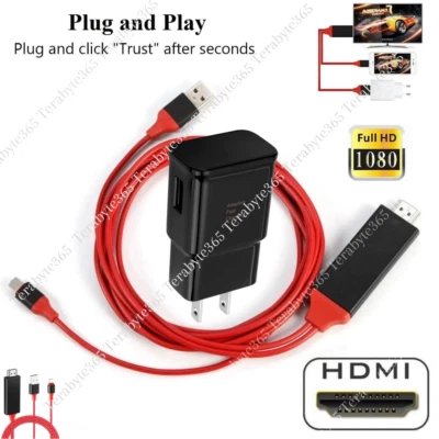 For iPhone 14 12 Pro 8 6 HDMI Mirroring AV Cable Phone to TV HDTV Adapter 1080P - Image 1 of 4