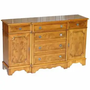 BURR & BURL YEW WOOD FAUX DRAWER FRONTED LIBRARY BOOKCASE SIDEBOARD WITH SHELVES - Picture 1 of 12