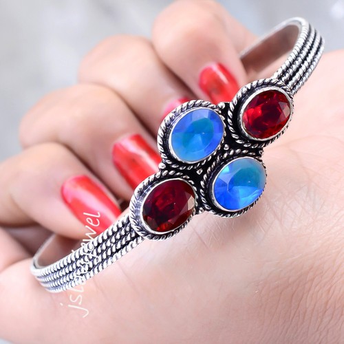 VALENTINO Bracciale fatto a mano in argento sterling 925 con più pietre preziose tanzanite e granato