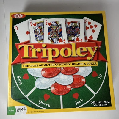全新 TRIPOLEY 'Deluxe Mat 版本' 游戏 Michigan Rummy, Hearts, & Poker 未拆封 — 第 1/4 张图片