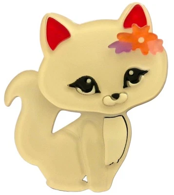 Modern Handmade BROOCH 3D Cute White CAT Kitten Flower BN Broach Gift Xmas  - Image 1 of 4
