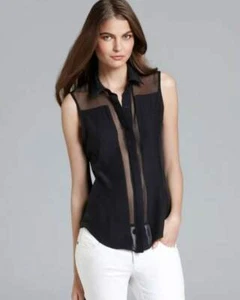 Parker Black 100% Silk Uma Combo with Sheer Cut Outs Top Size L - Picture 1 of 9