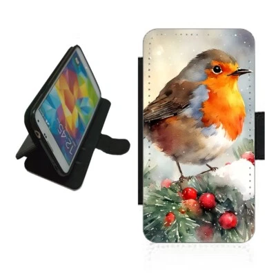 Robin Phone Case Wallet Christmas flip cover For iPhone Samsung Google ROB2 - Image 1 of 4