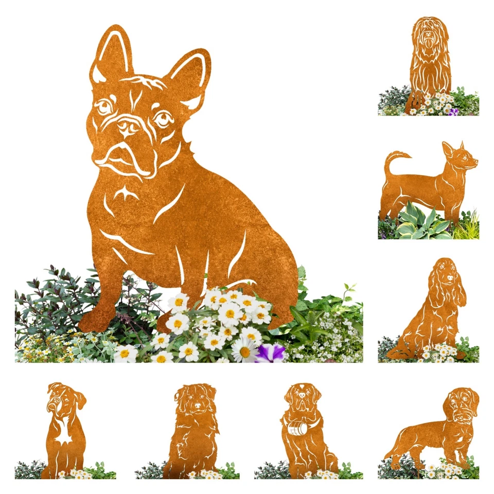 Edelrost Gartenstecker Hund, Gartendeko aus Rost-Metall, Rasse  - Bild 1 von 1