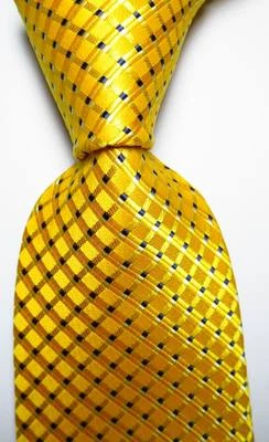 Nueva Corbata Clásica a Cuadros Dorado Amarillo Azul Blanco TEJIDA JACQUARD Seda Para Hombre Foto 1 de 2