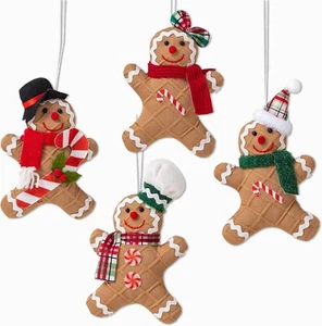 Gingerbread Man Ornaments Christmas Tree Hanging Pendant Xmas Decoration 4 Pcs - Picture 1 of 6