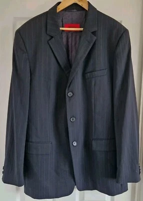 Blazer Hugo Boss Para Hombre Grande Gris Lana Roja Etiqueta Chaqueta Azul Rayas EU52 Foto 1 de 4