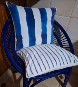 Poltrona poltroncina vimini rattan blu + 2 cuscini - Foto 1 di 3
