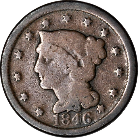 1846 50C Tall Date Braided Hair Large Cent Good K15847 Cover