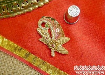 Ethnic Indian Asian Motif Beaded Goldwork Zardozi Coilwork Applique Patch Bridal - Image 1 of 4