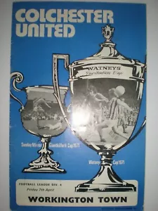 COLCHESTER UNITED v WORKINGTON TOWN, 7th APRIL 1972, RARE, STAPLES REMOVED. - Picture 1 of 2