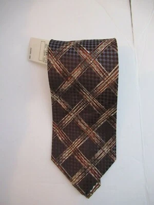 Gravata masculina Ermenegildo Zegna 100% seda marrom 2 tons bege diamante geométrico  - Imagem 1 de 4