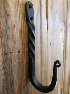 Abrigo de giro colonial negro estilo antiguo grande resistente de 6,25" hierro forjado gancho - Imagen 1 de 5