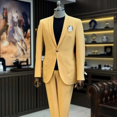 Trajes formales de novio para hombre de un solo pecho pico solapa chaqueta pantalones ropa de noche Foto 1 de 4