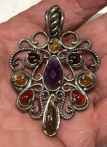 Carolyn Pollack Sterling Multi Gemstone Pendant 2 5/8 X 1 3/4 - Picture 1 of 12