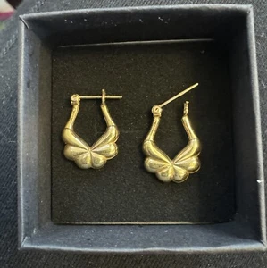 14K YELLOW GOLD PUFFY HOLLOW HOOP EARRINGS ABOUT 3/4" HIGH 1.5g - Picture 1 of 4