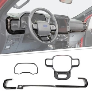 5x Center Console Dashboard Cover Trim Bezels For Ford F150 21+ Black Wood Grain - Picture 1 of 11