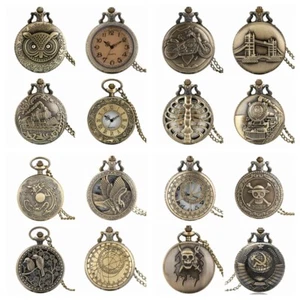 Steampunk Bronze Quartz Pocket Watch with 80cm Chain White Arabic Number Dial - Picture 1 of 36