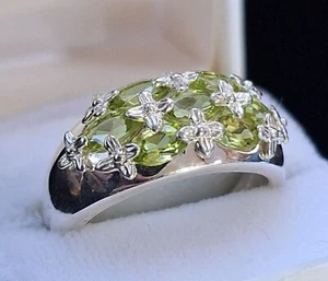 VTG Chuck Clemency Sterling Silver Marquise Peridot Ring Band Size 8 NYCII - Picture 1 of 13