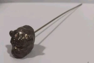 Unger Brothers Bulldog Hatpin Ruby Glass Eyes Sterling Silver Hat Pin Antique - Picture 1 of 7
