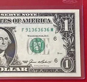 1985 $1 DOLLAR BILL ( ATLANTA F ) Fancy 363636 UNCIRCULATED - Picture 1 of 3