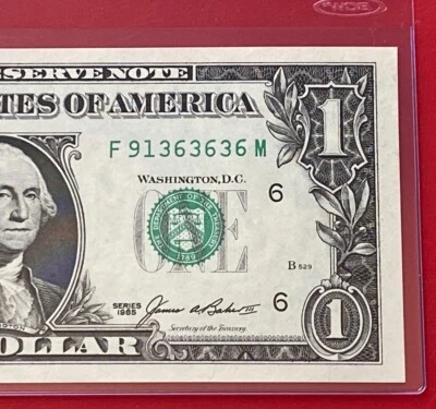 1985 $1 DOLLAR BILL ( ATLANTA F ) Fancy 363636 UNCIRCULATED - Image 1 of 3