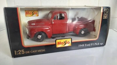 MAISTO литой 1948 FORD F1 забрать 1:25 бордовый бесплатный Великобритании P и P - Изображение 1 из 4