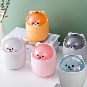 Cute Mini Desktop Trash Can Waste Paper Bin w/ Swing Lid Countertop Garbage Can - Picture 1 of 18