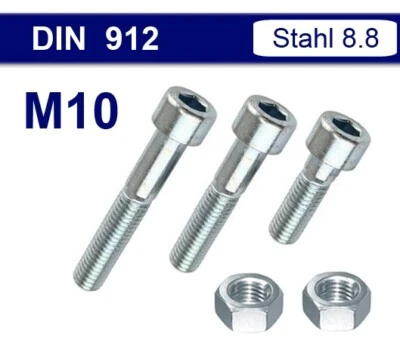 M10 Zylinderschrauben Innensechskant Zylinderkopf ISK - Schrauben DIN912 Muttern - Bild 1 von 4